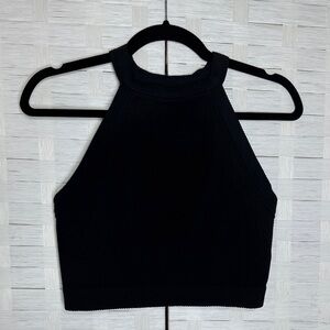 Aerie Black High Neck Thick Ribbed Cropped Bra Top Size XL